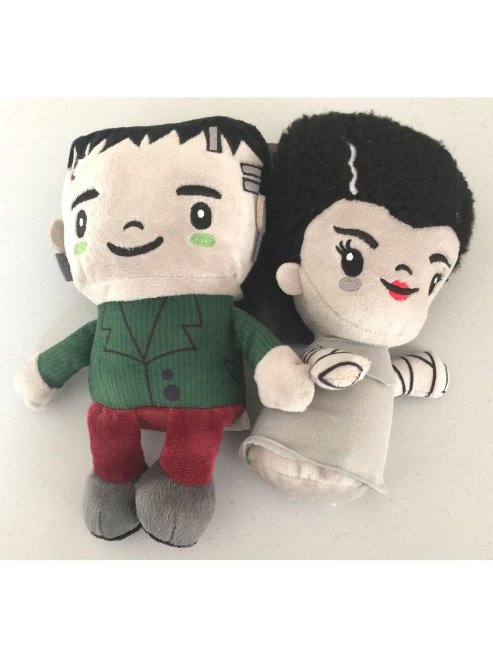 Universal Monsters Frankenstein & Bride Plush Squeak 8 1/2" Dog Toy Green Black